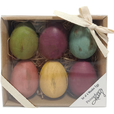 Set of 6 Primitive Colored Wooden Eggs