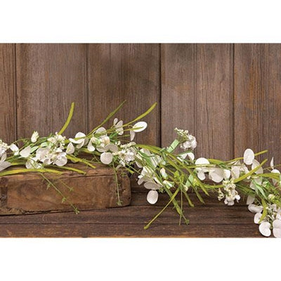 White Wild Flowers and Silver Dollar 4 ft Faux Garland