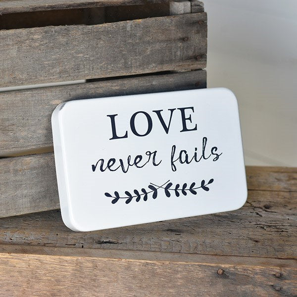 Love Never Fails 11" Tin Sign