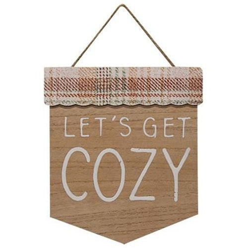 Let's Get Cozy Fall Plaid Wood Sign