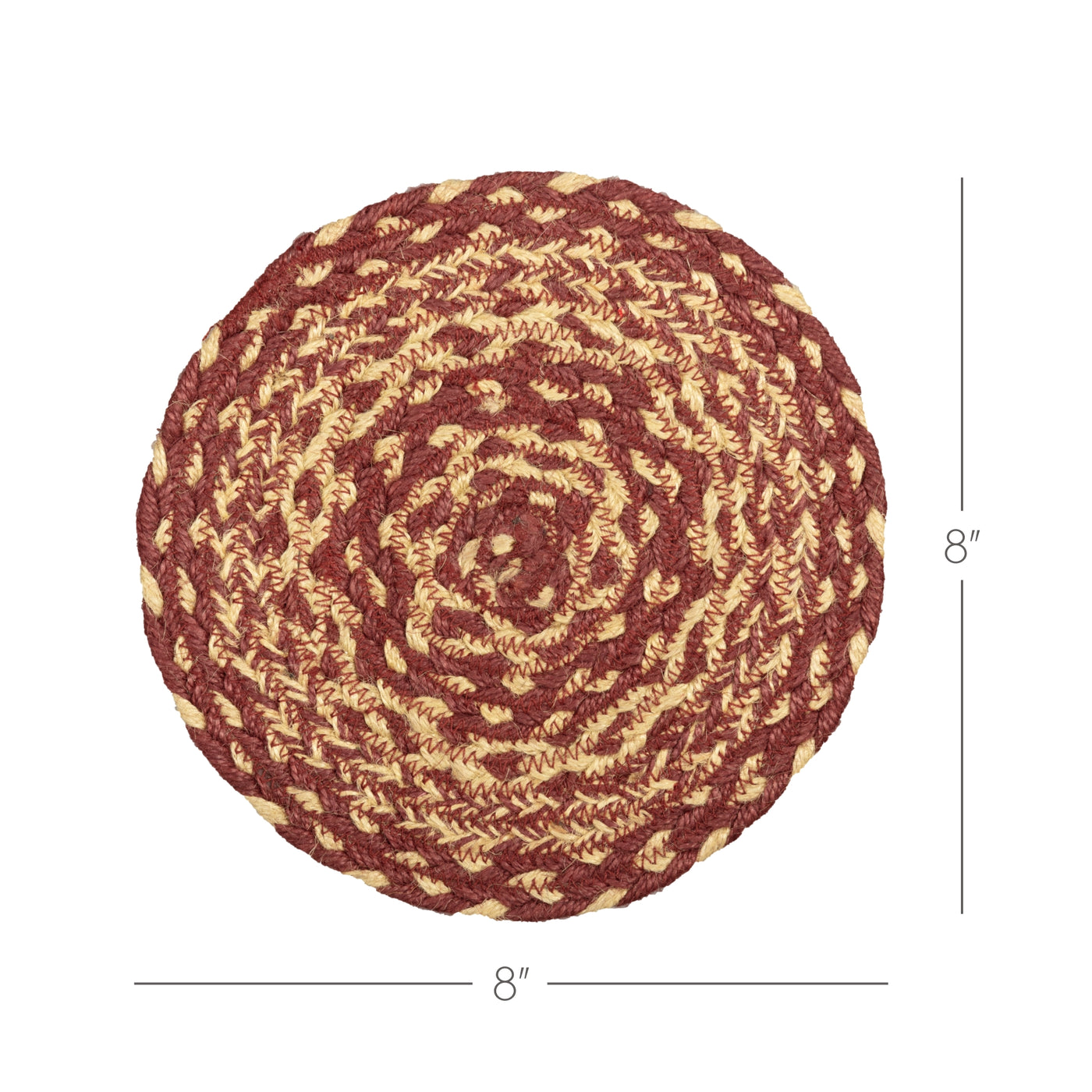 Burgundy Tan Jute Trivet 8''