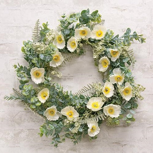 Alabaster Poppy 22" Faux Floral Wreath
