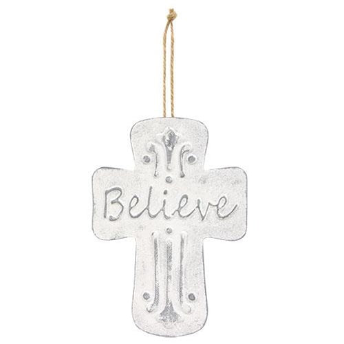 💙 Believe Distressed Metal Cross Dotted Ornament