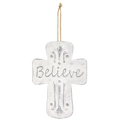 💙 Believe Distressed Metal Cross Dotted Ornament