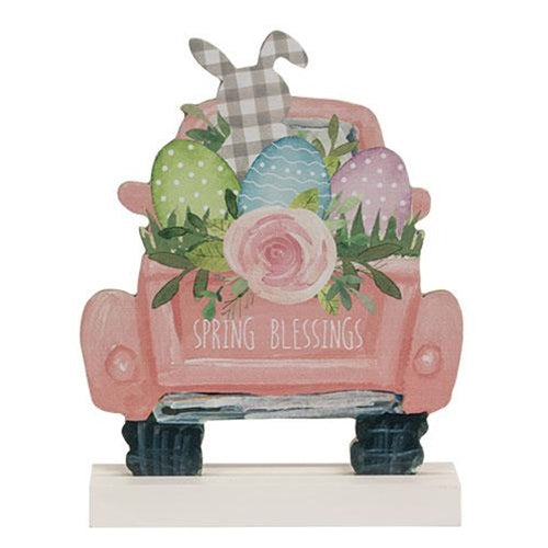 Spring Blessings Bunny Wooden Truck on Base