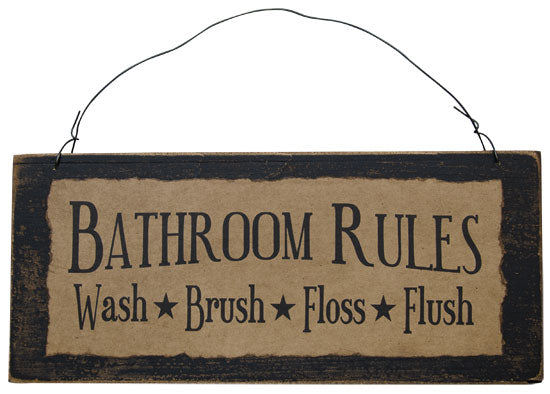 💙 Rustic Bathroom Rules 12.5" Wooden Sign