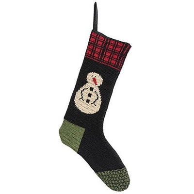 Snowman Knit Stocking With Red Plaid Top