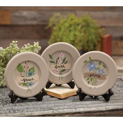 Set of 3 Faith Pray Grace Flower 6" Decorative Plates