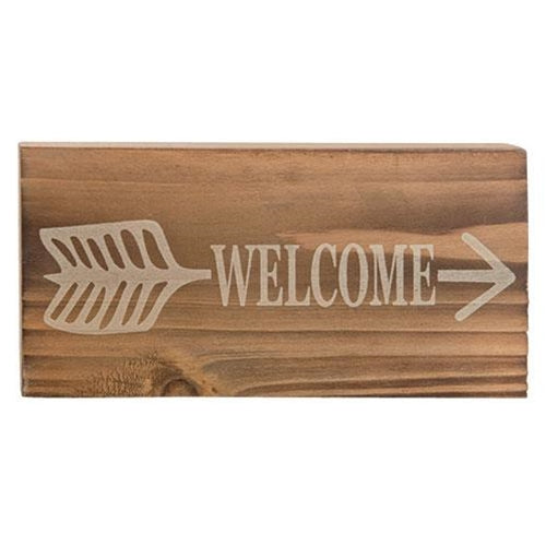 💙 Welcome Arrow Mini Rustic Block Sign