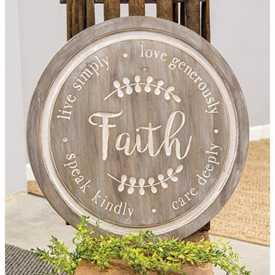 Distressed Faith Phrases 22" Engraved Round Sign