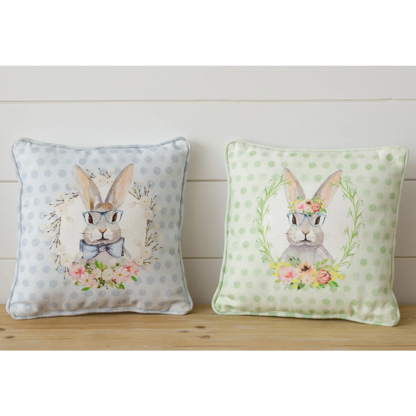 Set of 2 Bunny in Blooms 10" Mini Pillows