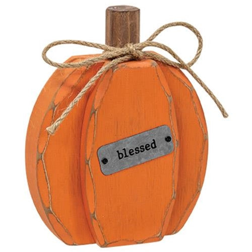 Blessed Orange Chunky Pumpkin Wooden Sitter