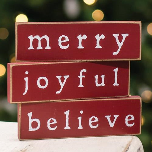 Merry Joyful Believe Set of 3 Thin Mini Sign Blocks