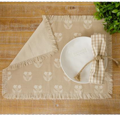 Set of 4 Floral Silhouette Beige Placemats