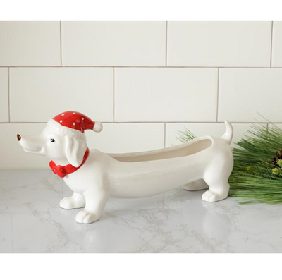 Dachshund in Santa Hat Cracker Dish