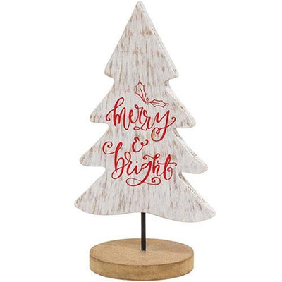 Merry and Bright Wood Tree Cutout Sitter 8" H