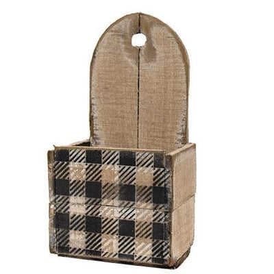 Rustic Wood Black and White Buffalo Check Wall Pocket