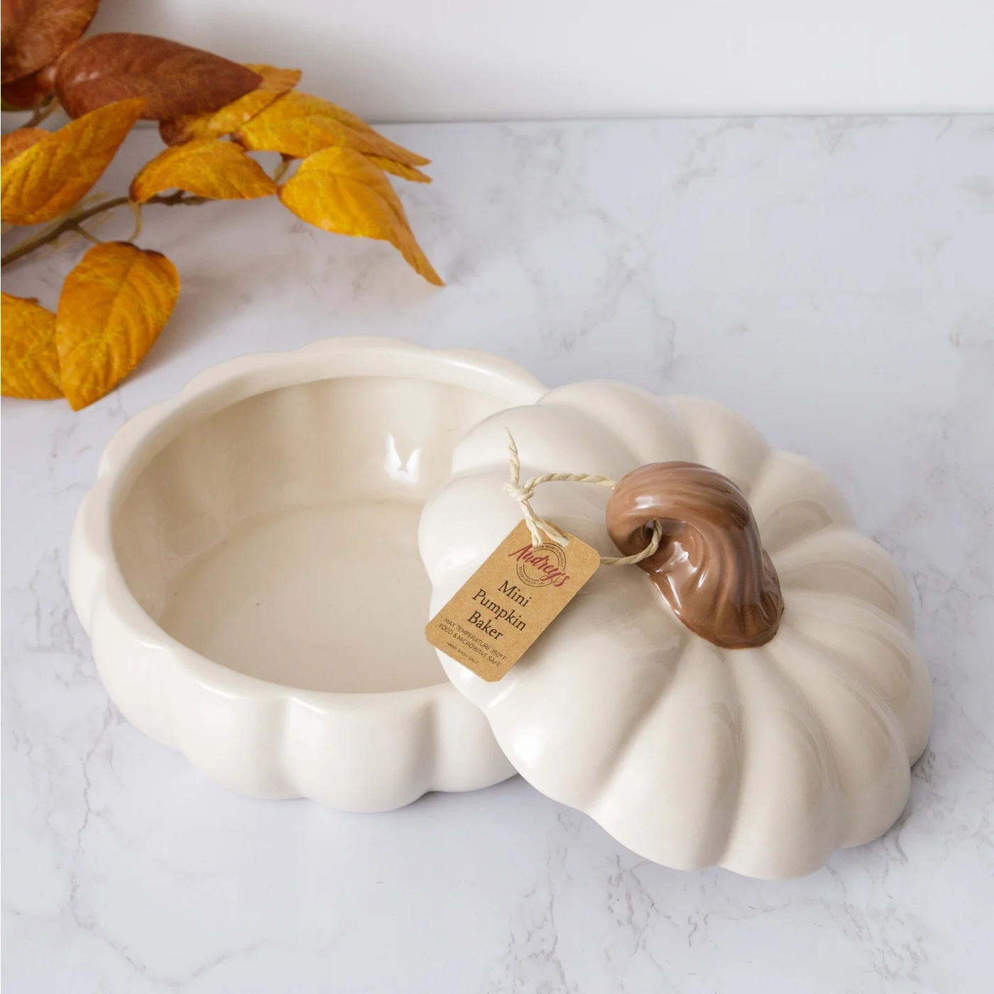 Small White Pumpkin Stoneware Baker Lidded Container