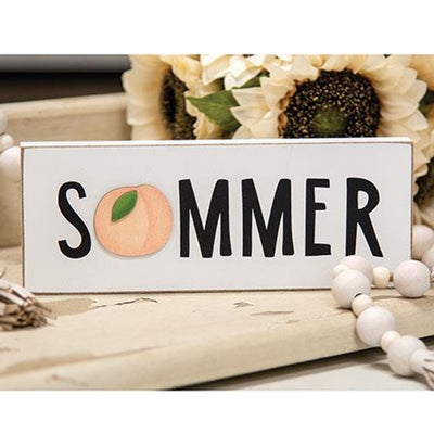 Summer With Peach 8" Wooden Block Sign