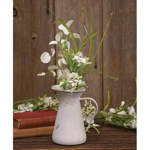 White Wild Flowers and Silver Dollar 18" Faux Floral Spray