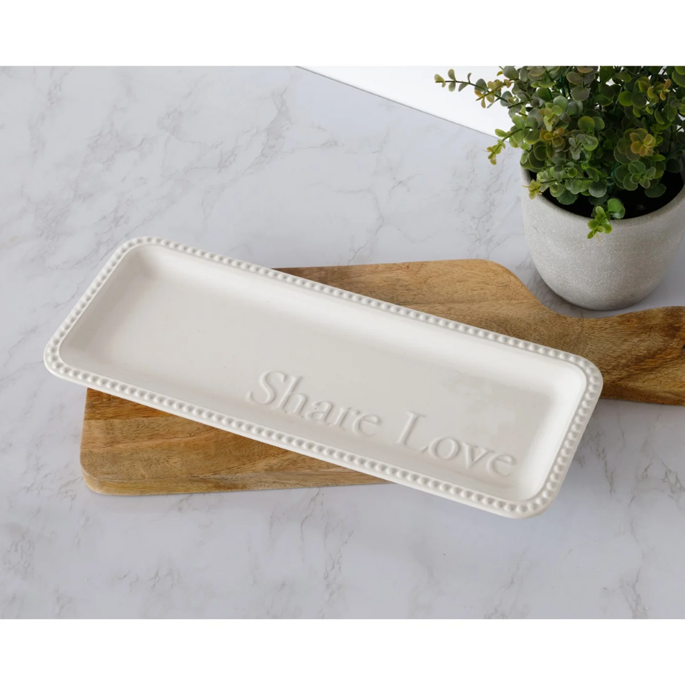 Share Love White Beaded Serving Platter