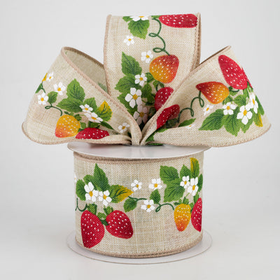 💙 Strawberry Blossoms Natural Ribbon 2.5" x 10 yards