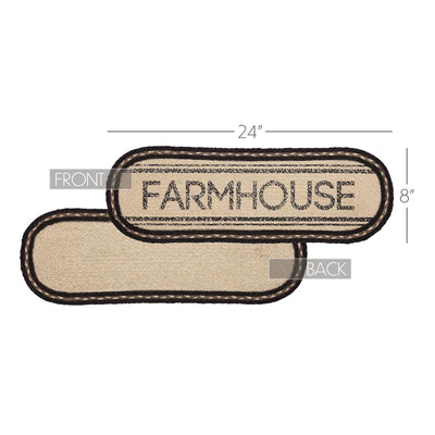 Farmhouse Charcoal And Creme Jute Oval Runner 8" x 24"
