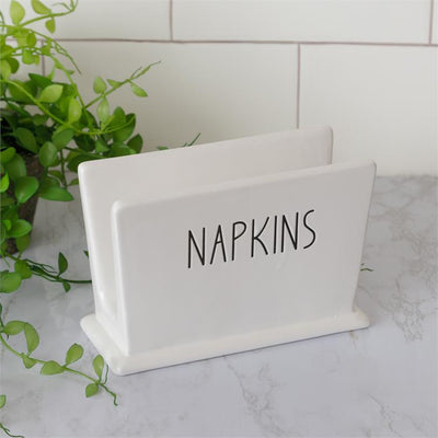 White Napkin Holder with "NAPKINS" Text