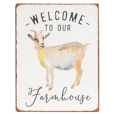 Welcome To Our Farmhouse Goat Distressed Metal Sign