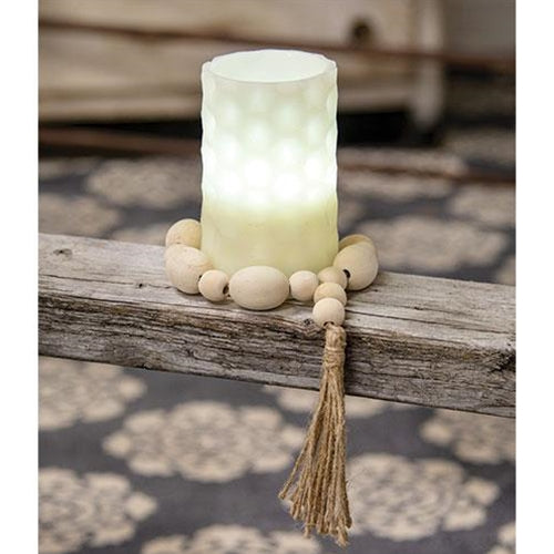 Natural Wood Oval Bead Candle Ring With Jute Tassel