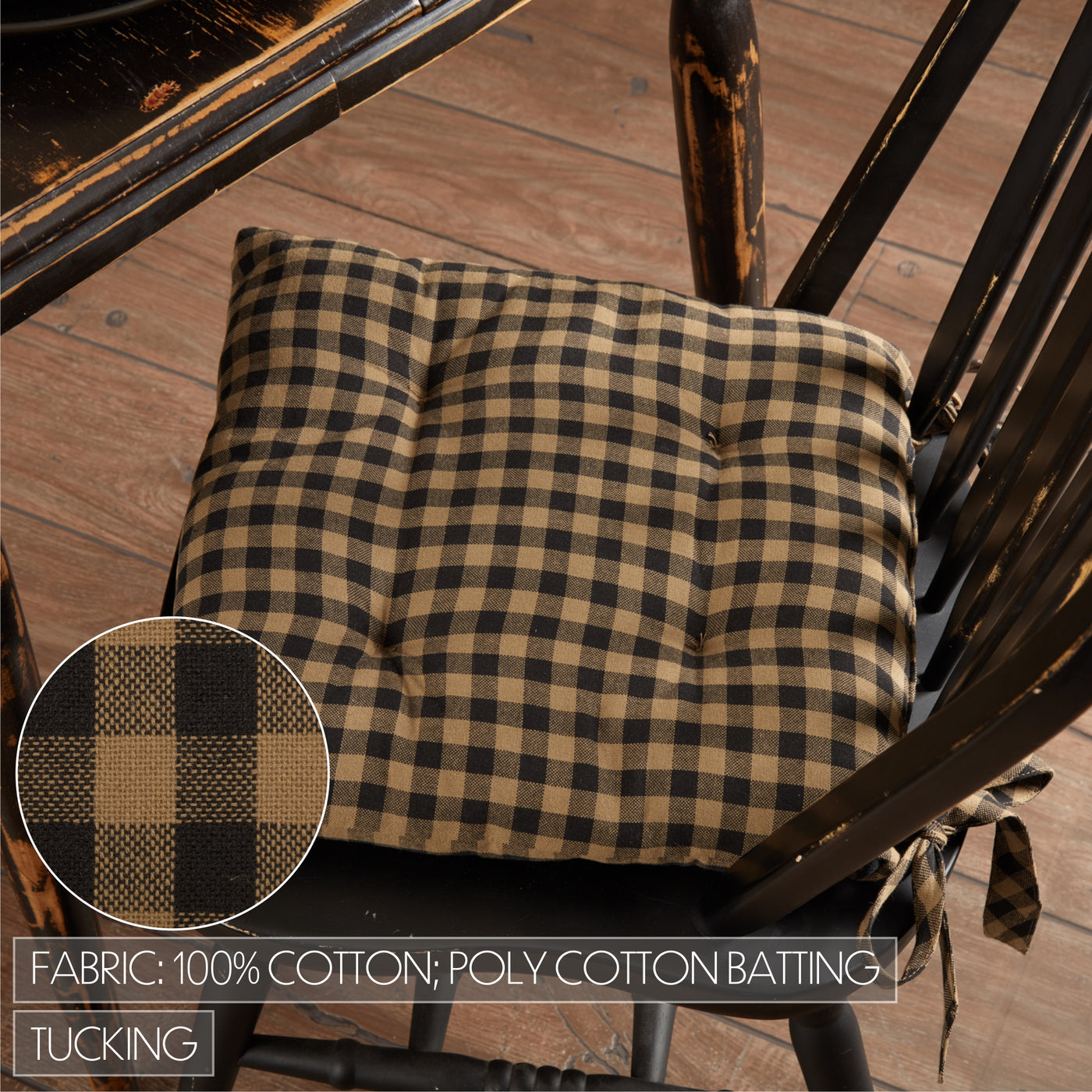 Black And Tan Check Chair Pad With Tie Ons
