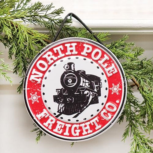 North Pole Freight Co Embossed Metal Ornament