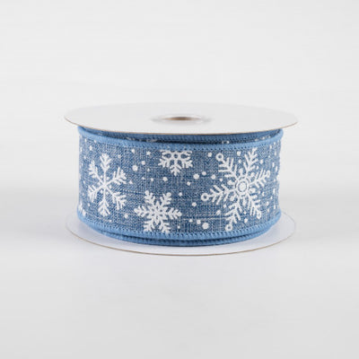 Denim Blue & White Glitter Snowflakes Ribbon 1.5" x 10 yards