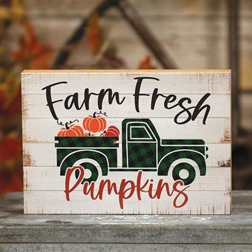 Farm Fresh Pumpkins Truck 8" Wooden Block