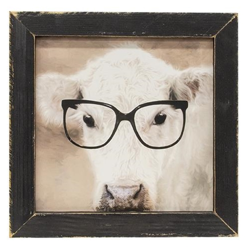 See Clearly Cow In Glasses 13" Framed Print