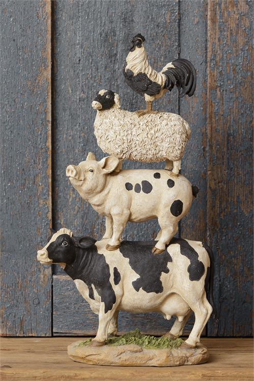 Black and White Farm Animal Stack Figure