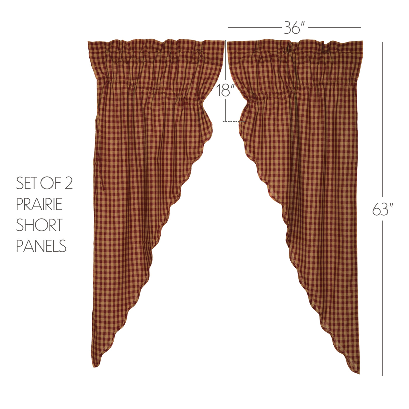 HAPPY BIRTHDAY🎂 💙 Set of 2 Burgundy Check Scalloped Prairie Short Panel Curtains