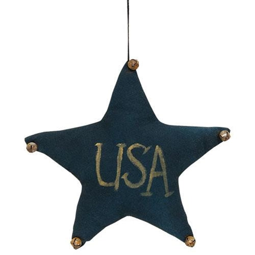 Navy USA Star Ornament with Jingle Bells