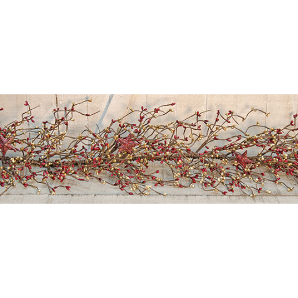 💙 Burgundy and Gold Pip Berries With Holiday Stars 4.5 ft Faux Garland