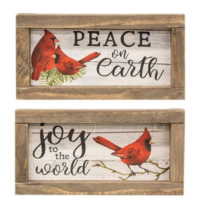 Set of 2 Cardinal Signs Joy to the World Peace on Earth