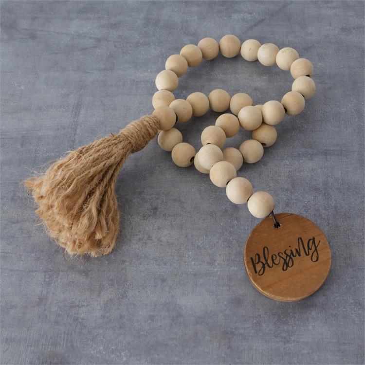 Farmhouse Wooden Beads with Tassel and Blessing Disc