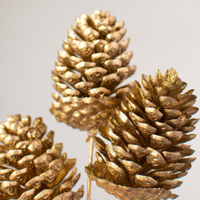 💙 Gold Metallic Pinecones 12" Pick
