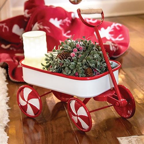 Candy Cane Small Display Metal Christmas Wagon