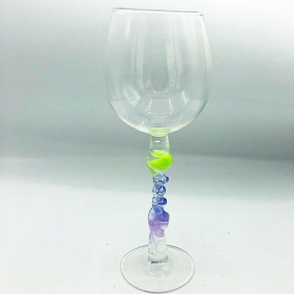 Hand Blown Wine Glasses with Colorful Stems