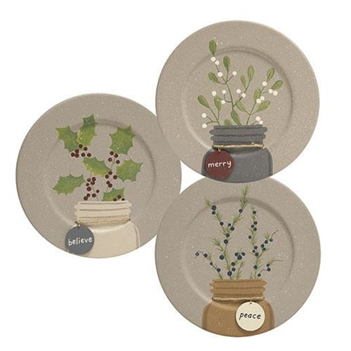 Set of 3 Winter Botanicals Mason Jar Tag Plates