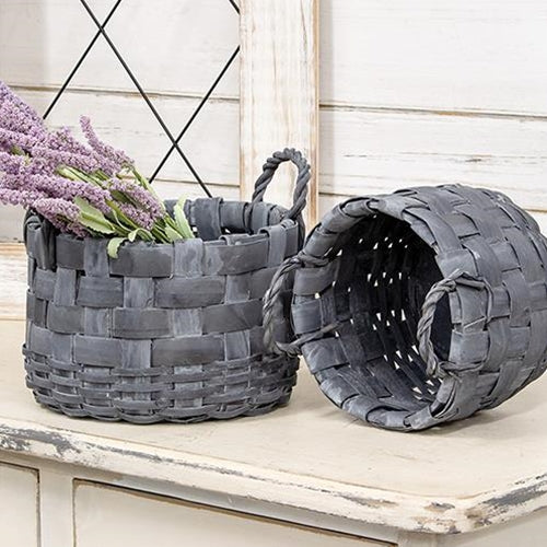 💙 Set of 2 Grey Gathering Baskets with Rope Handles