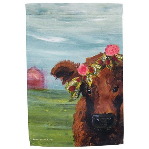 💙 Cow with Floral Crown Garden Flag