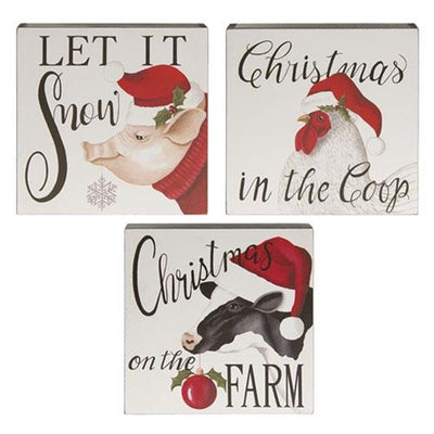 Set of 3 Farm Critter Christmas Box Signs Pig Cow Sheep