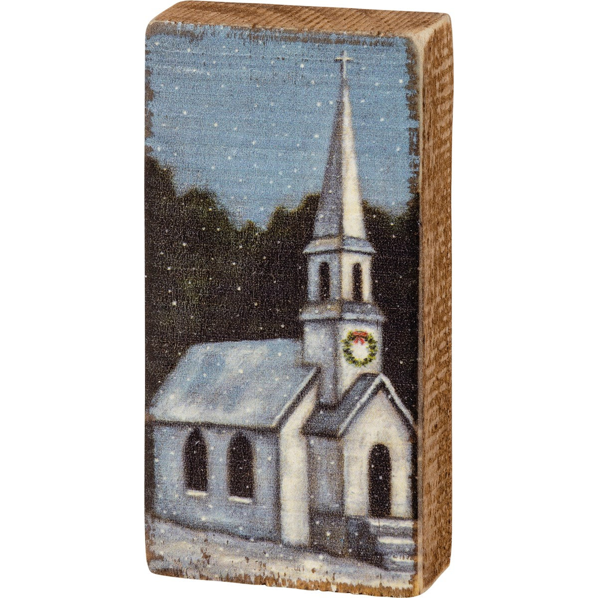 💙 Chapel In The Snow 4.5" Small Wooden Block Sign