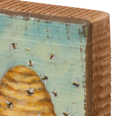 💙 Bees Buzz Bee Honey Farm Small Wood Block Sign